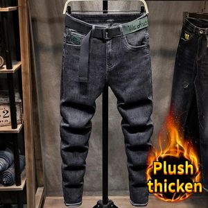 Pantalon d'hiver pour hommes skinny y2k concepteur jeans brossé hommes mince noirs en peluche et épaississement des vêtements de luxe des années 90 pantalon de street 240429
