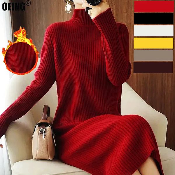 Winter Turtleneck Knit Corea Corea Knee suelta Vestidos Embarazados de mujeres cálidas Sólidos Sweet Sweater de manga larga 2312225