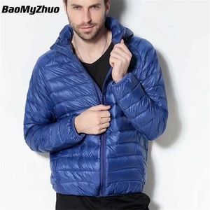 Winter Ultra Lichtgewicht Packable Waterproof Down Jacket Jas Mannen Vintage Luxe Oversize Hooded Solid Color Jassen 2022 211129