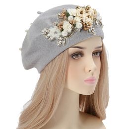 Boinas de diseñador únicas de invierno para mujer, gorro de turbante con ramo de lujo, sombrero de pintor exagerado, tocado femenino 231226