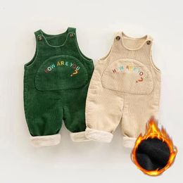 Hiver unisexe enfant en bas âge bébé velours côtelé salopette pour enfants pantalons chauds décontractés lettres surdimensionnées combinaison ample vêtements pour enfants 240226