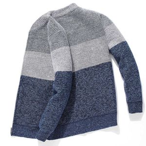 Winter v-hals vest trui homme warm gestreepte polyester herencoating casual fit grijze gebreide trui voor man tops cardigan heren 210601
