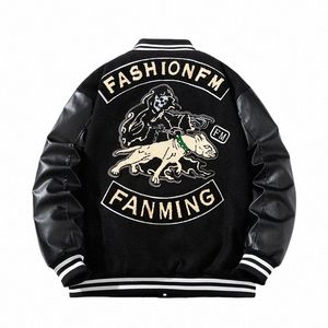 Veste d'hiver Varsity hommes manches en cuir lettre broderie veste en laine femmes chien flocage épais manteau chaud Parkas Butt jeunesse S2Tf #