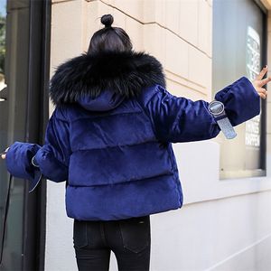 Vestes de velours d'hiver Veste rembourrée en coton Femmes Parka Warmness Mode coréenne Casual Manteaux courts noirs surdimensionnés vêtements d'extérieur 201217