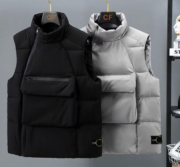 Veste d'hiver épaissie veste en coton thermique marque de design de mode veste en coton sans manches ourlet badge col montant gilet grande taille - ts45102
