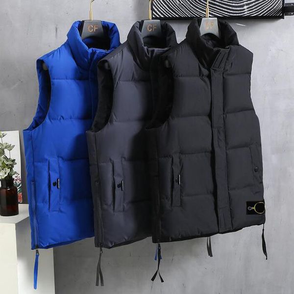 Gilet d'hiver épaissi veste en coton thermique design de mode marque veste en coton sans manches ourlet badge col montant gilet grande taille-12550