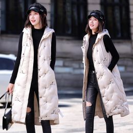 Gilets d'hiver pour femmes, plus la taille M-5XL épais chaud long gilet femme broderie de haute qualité sans manches veste manteau YTNMYOP 201028