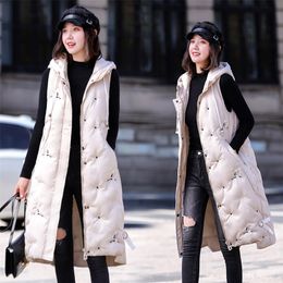 Gilets d'hiver pour femmes, plus la taille M-5XL épais chaud long gilet femme broderie de haute qualité sans manches veste manteau YTNMYOP 201214