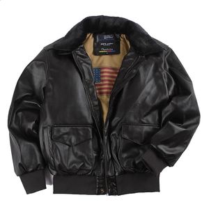 Winter Vintage A2 leren jas heren streetwear Afneembare bontvlucht motorfiets bommenwerper gewatteerde luchtmachtjas 240312