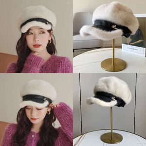 Winter Visors Warm Fur Beret For Women Fashion Mink Cap Koreaanse Casual Trend Winterbestendige echte schapenvachtbestendige originele kwaliteit