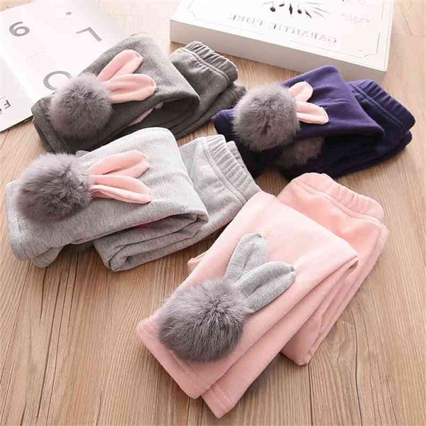 Hiver chaud 2 3 4 -10 ans enfants vêtements mignons boule lapin enfants enfant bébé plus velours épaississement filles hiver leggings 210414