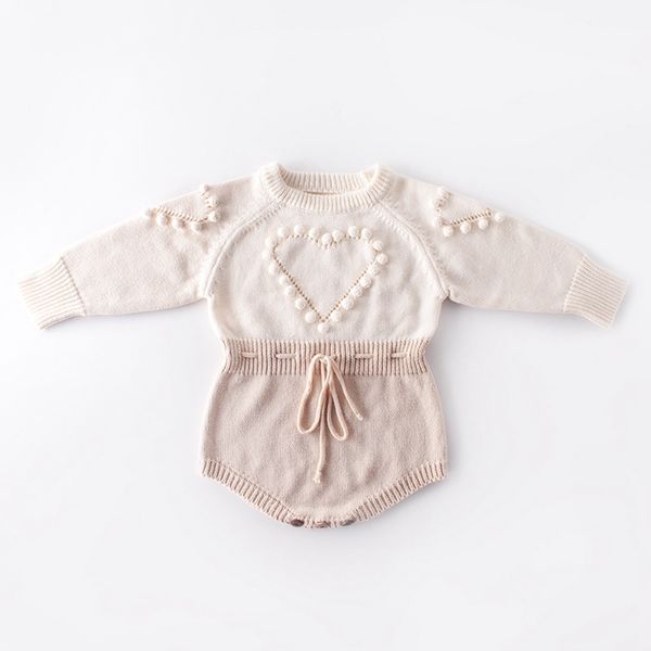 Vêtements d'hiver chauds pour bébés filles et garçons, barboteuse en tricot, pull à manches longues, combinaison en tricot solide avec couronne pour enfant, tenue d'automne 2541