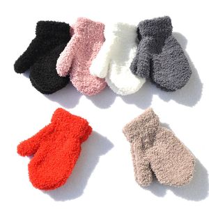 Hiver chaud bébé gants en peluche enfants filles mitaines solide épaissir enfants garçon fourrure doux gant de noël enfants cadeau 6 couleurs M4233