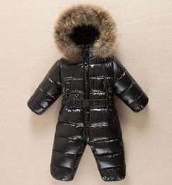 Hiver chaud bébé barboteuses Combinaison enfants salopette en duvet de canard Snowsuit enfant en bas âge enfants garçons filles fourrure à capuche barboteuse costume vêtements 28240057