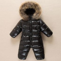 Winter warm baby rompertjes Jumpsuit Kinderen eendendons overalls Snowsuit peuter kids jongens meisjes bont hooded romper kostuum kleding 2245I