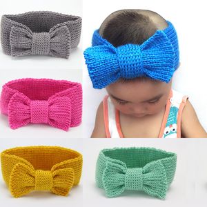 Hiver chaud bébé Turban tricoté laine bandeaux mode Crochet grand arc chapeaux filles cheveux accessoires nouveau-né infantile bandeau C5713