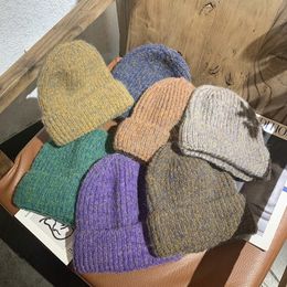 Winter warme beanie dames hoed vaste kleur mohair wollen pet breien warmere hoeden voor damesmeisjes haakschedels mutsen mutsen motorkap