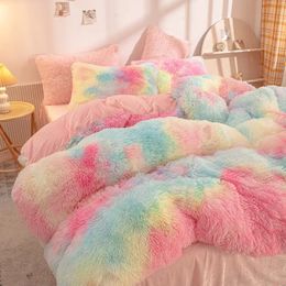 Ensemble de literie bleu chaud d'hiver doux en peluche Kawaii vison velours reine housse de couette draps taie d'oreiller simple Double ensembles de literie 240115