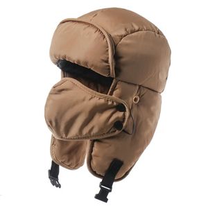 Bomber chaud chaude masque de ski hotte de vent pilier russe ushanka chapeaux oreille chaude trappeur cape femmes hommes caps caps gorra 231227