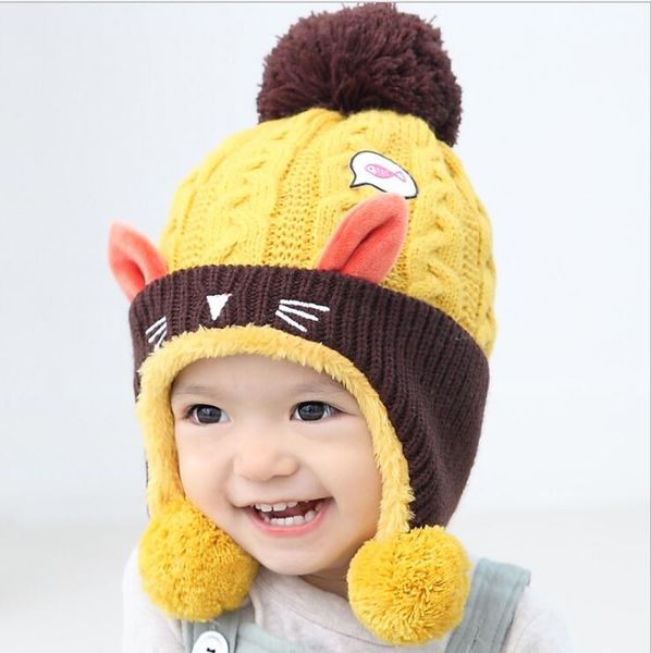 Chapeau de chat animal de dessin animé chaud d'hiver pour bébé garçon fille tricot crochet bonnet pour bébé doux casquettes pour tout-petits enfants chauffe-tête en gros