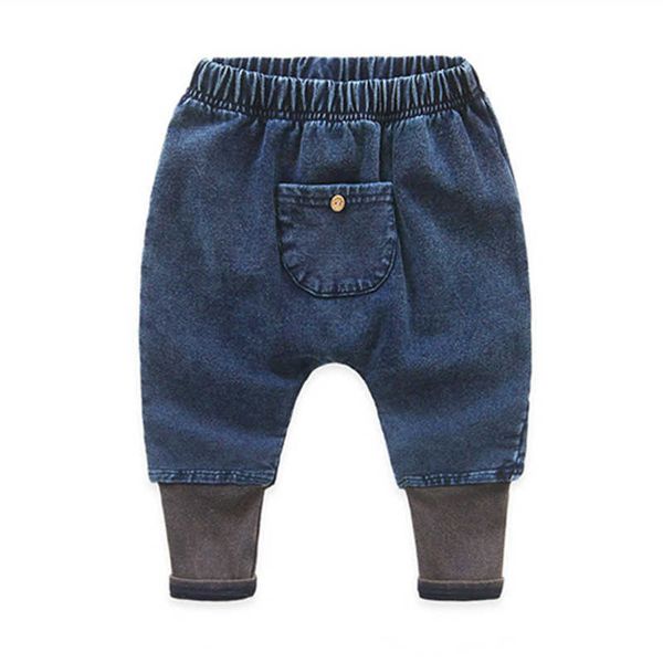 Hiver chaud décontracté 3 4-8 9 10 ans enfants élastique Patchwork poche longue Denim Plus velours sarouel pour bébé enfants garçons 210529