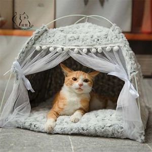 Winter warme kat bed opvouwbare kleine katten tent huis kitten voor hondenmand bedden schattige kat huizen thuis kussen huisdier kennel producten 2101006