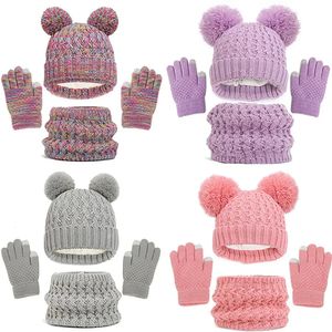 Hiver chaud enfants chapeau écharpe gants ensemble enfant épais coupe-vent enfants Beanie chapeau couverture capuche écharpe bébé enfants 240108