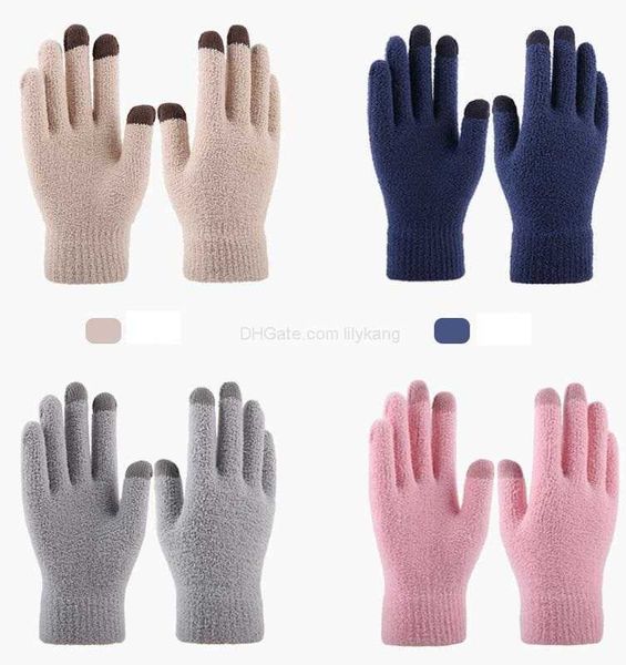 Guantes cálidos de lana de coral para invierno, guantes de felpa para niñas, guantes tejidos con cinco dedos, guantes deportivos para ciclismo al aire libre, guantes para adultos