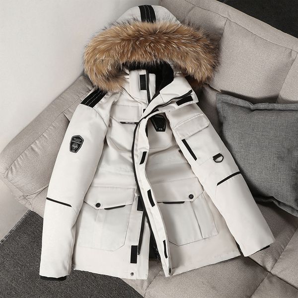 Hiver chaud Couple doudoune femmes duvet de canard blanc Parkas manteau mode grand col de fourrure épais neige coupe-vent homme