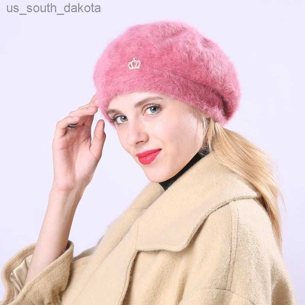 Hiver Chaud Conception Couronne Solide Bérets Pour Femmes Oreille Protecteur Slouchy Bérets Chapeau Dames Mode Féminine Béret Chapeau Cachemire Cap L230523