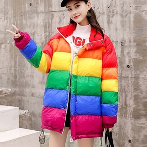 Hiver chaud vers le bas veste épaissir femmes Parkas arc-en-ciel épissé manteau d'hiver en vrac femmes coton vestes streetwear vêtements d'extérieur 201030