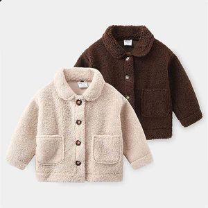 Invierno cálido moda 2 3 4 6 8 10 años botón bolsillo Color sólido engrosamiento chaqueta de pana prendas de vestir para niños bebés 210701