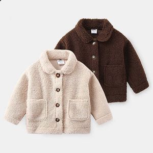 Winter Warm Mode 2 3 4 6 8 10 Jaar Button Pocket Effen Kleur Verdikking Corduroy Jacket Uitloper voor Kinderen Baby Jongens 210529