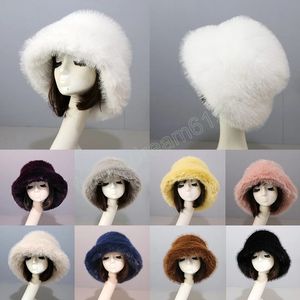 Winter Warm Faux Fur Bucket Hats For Women Outdoor Caps Soft Fleece Fisherman Cap Fluffy Earwarmer Ski Vacation Hats