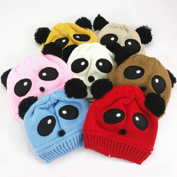 Hiver Chaud Polaire Animal Bébé Panda Tricoté Bonnets Chapeau Enfants Enfants Mignon Dessin Animé Pom Pom Crochet Cap