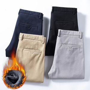 Hiver chaud polaire pantalons décontractés hommes épais coton élasticité droite couleur unie ample affaires pantalon noir kaki gris 230226