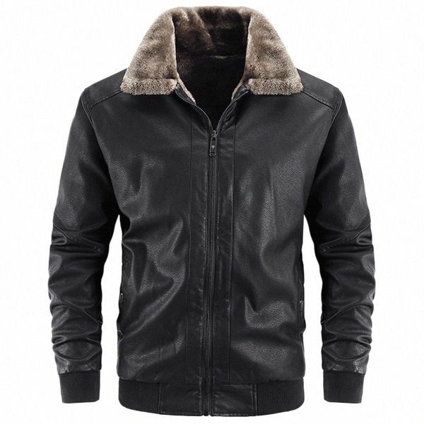 Veste en cuir masculine chaude d'hiver avec col en fourrure à revers veste de motard en cuir en cuir massif de vêtements pour hommes masculins u8kj #