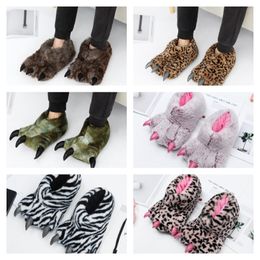 Winter Warme Vloer Zachte Slippers Indoor Vrouwen Mannen Kinderschoenen Poot Grappig Dier Kerst Monster Dinosaurus Klauw Pluche Thuis