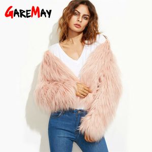 Manteau de fourrure chaude d'hiver pour femmes faux avec marée courte couleur correspondant rose femme de peluche 210428