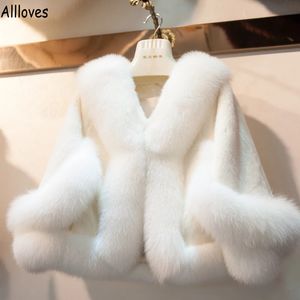 Winter Warm Fur Faux Wedding Wraps Cape Bridal Cloak Bury Gray Dikke sjaal Bruid Bolero Jacket Dames Accessoires CL1281