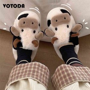 Hiver chaud fourrure ours en peluche pantoufles femmes mignon Animal diapositives en peluche plat maison chaussures filles arc mignon plate-forme antidérapant tongs H1122