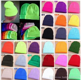 Winter warme hoeden 27 kleuren vrouwen mannen unisex gebreide wol fluorescentie kleur tabby hiphop hiphop skullies mutsen hedging hoed