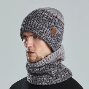 Chapeaux chauds d'hiver pour femmes et hommes, ensemble de chapeaux tricotés en polaire thermique, bonnets Skullies, coupe-vent en plein air, casquette de Ski de neige, écharpe masculine 240131