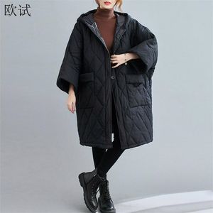 Winter Warm Hooded jas vrouwen oversized dikke dames lange uitloper vrouw plaid femme 211008