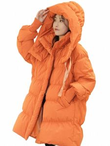 Hiver chaud à capuche orange mi-longueur doudoune femme 2023 nouvelle femme populaire lâche manches LG épaissie manteau en duvet de canard blanc k5bU #