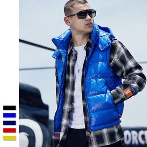 Gilet d'hiver chaud à capuche en coton et plumes pour homme, manteau de haute qualité, patch jaune, noir, rouge, bleu, parka