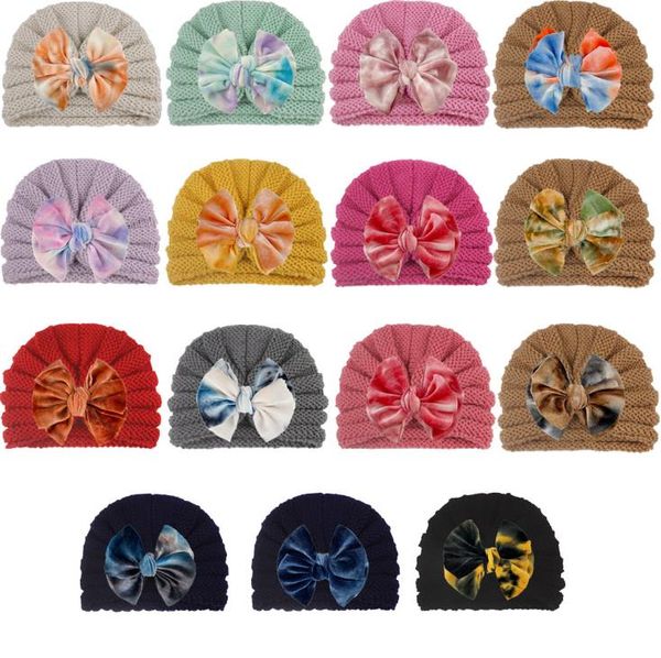 Hiver chaud tricoté bébé chapeau pour filles infantile enfants enfant en bas âge velours arc bonnet automne mignon classique Beanie 0-4Y