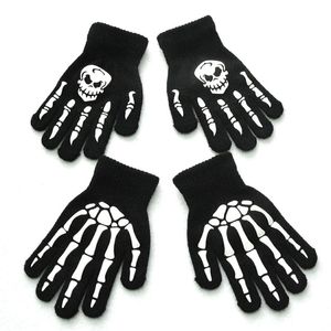 Winter Warm Gebreide handschoenen voor 5-12 jaar oude leerlingen Halloween Skull Ghost Claw Glove Fingers Mittens Black