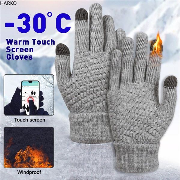 Gants tricotés chauds d'hiver pour écran tactile de téléphone portable, gants tricotés épais et chauds pour adultes, pour hommes et femmes
