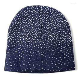 Winter warm gebreide hoed cap vrouwen vrouwelijke damesmeisjes half geconfronteerd met strass gebreide hoeden petten mode schedels muts bonnet beanie/schedel eger